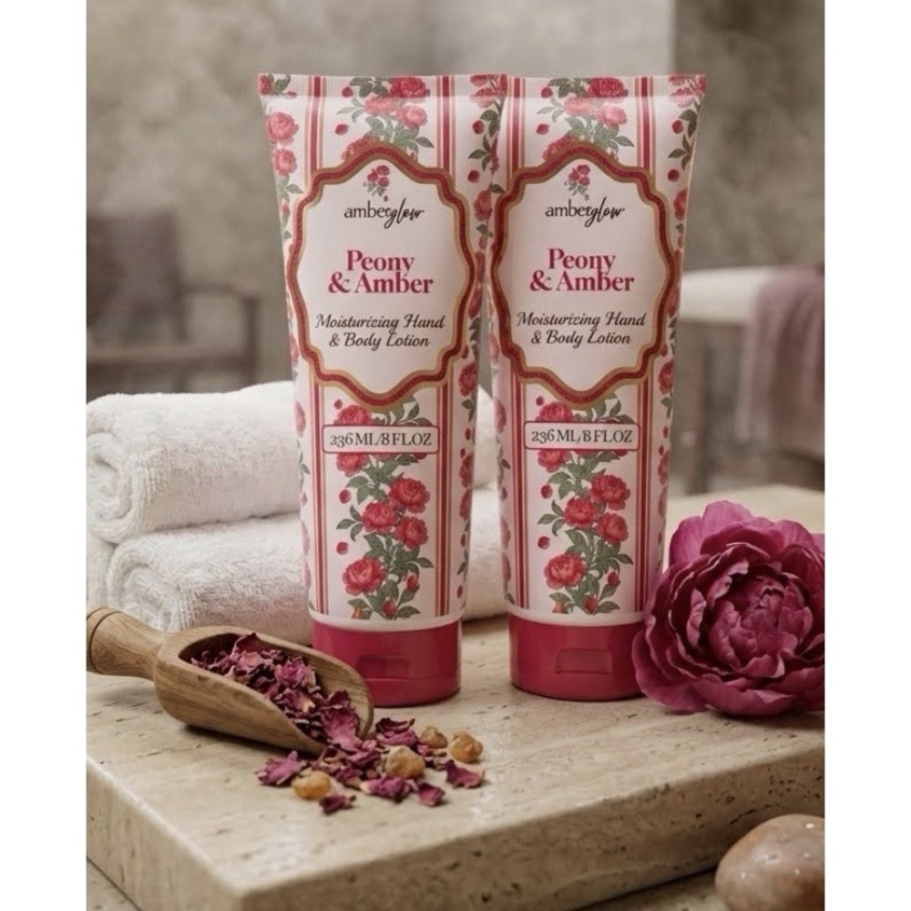 Amberglow Peony & Amber Moisturizing Hand & Body Lotion Lot of 2‎